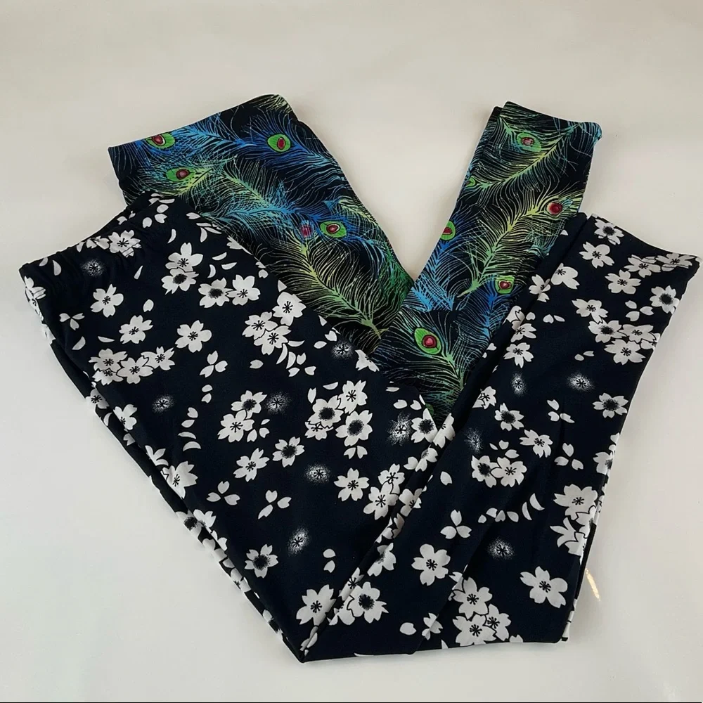 NWT Girls Leggings, Peacock & Black/White Floral